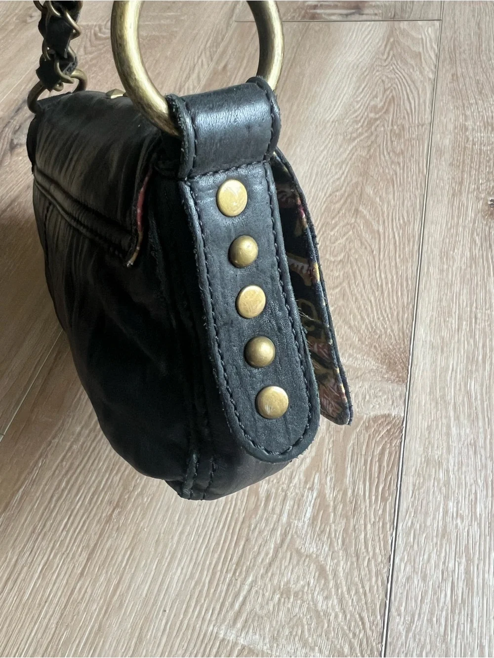 STEVE MADDEN Black Studded Bag Floral-Print Interior NWOT